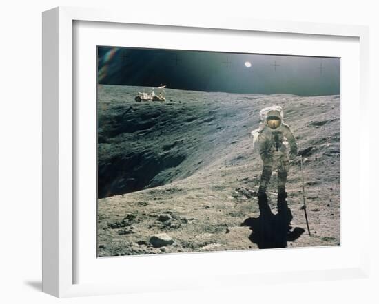 Astronaut Duke Next To Plum Crater, Apollo 16-null-Framed Photographic Print