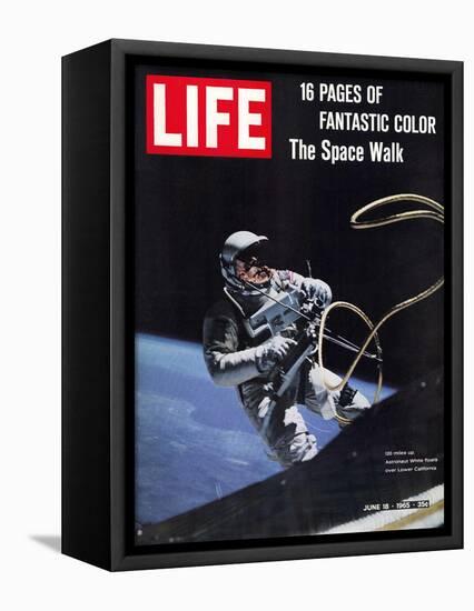 Astronaut Ed White in Space, Tethered to Gemini 4 Spaceship, The Space Walk, June 18, 1965-James A. Mcdivitt-Framed Stretched Canvas