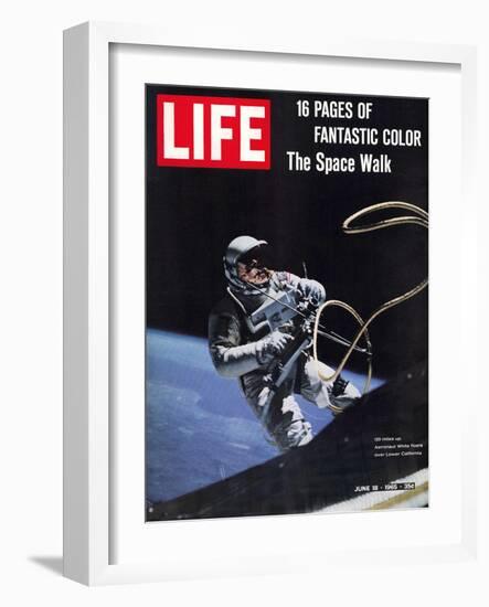 Astronaut Ed White in Space, Tethered to Gemini 4 Spaceship, The Space Walk, June 18, 1965-James A. Mcdivitt-Framed Photographic Print