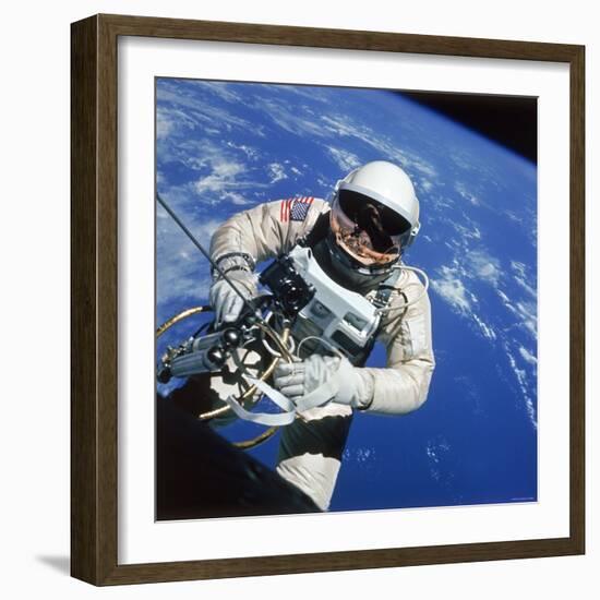 Astronaut Ed White Making First American Space Walk, 120 Miles Above the Pacific Ocean-null-Framed Photographic Print