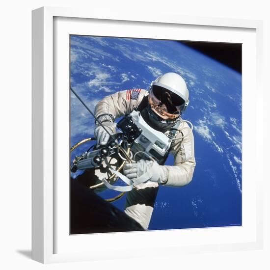 Astronaut Ed White Making First American Space Walk, 120 Miles Above the Pacific Ocean-null-Framed Photographic Print