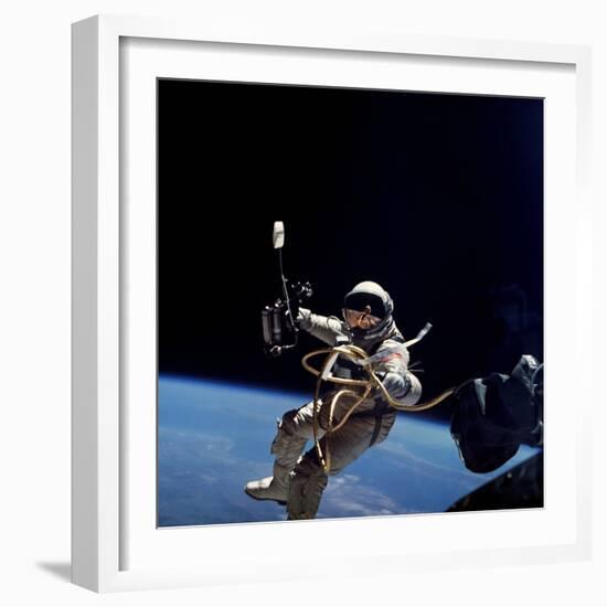 Astronaut Edward White Floating Weightless During the First US Spacewalk, June 3, 1965-null-Framed Photo