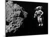 Astronaut Exploring an Asteroid in Outer Space-null-Mounted Art Print