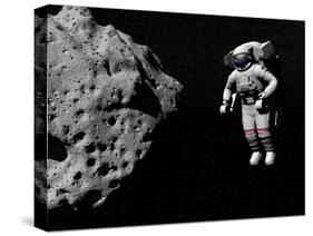 Astronaut Exploring an Asteroid in Outer Space-null-Stretched Canvas