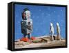 Astronaut Figurines Meeting Space Robot-null-Framed Stretched Canvas