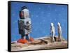 Astronaut Figurines Meeting Space Robot-null-Framed Stretched Canvas