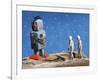 Astronaut Figurines Meeting Space Robot-null-Framed Photographic Print