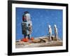 Astronaut Figurines Meeting Space Robot-null-Framed Photographic Print