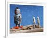 Astronaut Figurines Meeting Space Robot-null-Framed Photographic Print