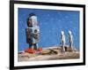 Astronaut Figurines Meeting Space Robot-null-Framed Photographic Print