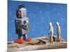 Astronaut Figurines Meeting Space Robot-null-Mounted Photographic Print