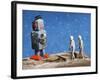 Astronaut Figurines Meeting Space Robot-null-Framed Photographic Print