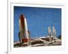 Astronaut Figurines Standing Beside Toy Rocket-null-Framed Photographic Print