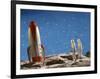 Astronaut Figurines Standing Beside Toy Rocket-null-Framed Photographic Print