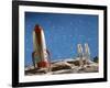 Astronaut Figurines Standing Beside Toy Rocket-null-Framed Photographic Print