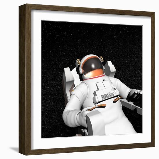 Astronaut Floating Alone in the Dark Space Surrounded with Stars-null-Framed Art Print