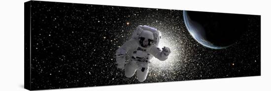 Astronaut Floating in Deep Space with an Earth-Like Planet in Background-Stocktrek Images-Stretched Canvas