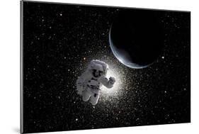Astronaut Floating in Deep Space with an Earth-Like Planet in Background-Stocktrek Images-Mounted Premium Giclee Print