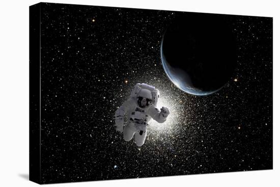 Astronaut Floating in Deep Space with an Earth-Like Planet in Background-Stocktrek Images-Stretched Canvas