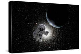 Astronaut Floating in Deep Space with an Earth-Like Planet in Background-Stocktrek Images-Stretched Canvas