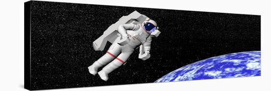 Astronaut Floating in Outer Space Above Planet Earth-null-Stretched Canvas