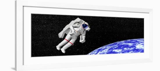 Astronaut Floating in Outer Space Above Planet Earth-null-Framed Premium Giclee Print
