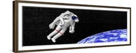 Astronaut Floating in Outer Space Above Planet Earth-null-Framed Premium Giclee Print