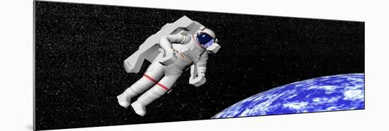 Astronaut Floating in Outer Space Above Planet Earth-null-Mounted Premium Giclee Print
