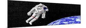 Astronaut Floating in Outer Space Above Planet Earth-null-Mounted Premium Giclee Print