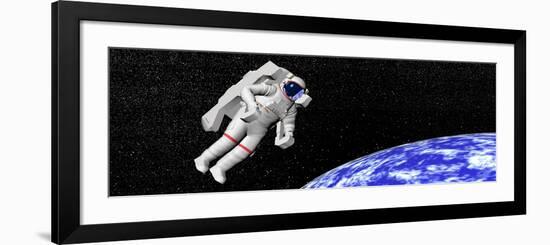 Astronaut Floating in Outer Space Above Planet Earth-null-Framed Art Print