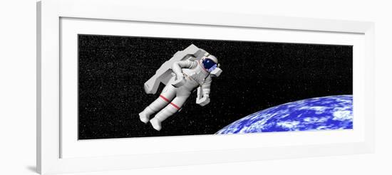 Astronaut Floating in Outer Space Above Planet Earth-null-Framed Art Print