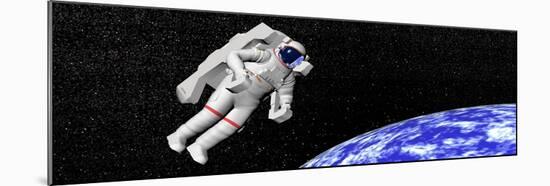Astronaut Floating in Outer Space Above Planet Earth-null-Mounted Art Print