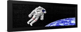 Astronaut Floating in Outer Space Above Planet Earth-null-Framed Art Print