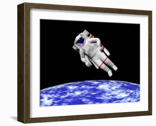 Astronaut Floating in Outer Space Above Planet Earth-null-Framed Art Print