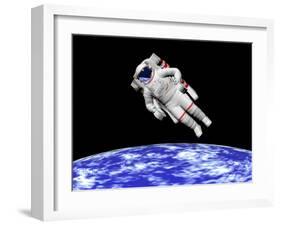 Astronaut Floating in Outer Space Above Planet Earth-null-Framed Art Print