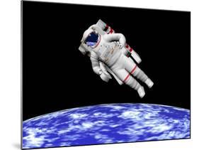 Astronaut Floating in Outer Space Above Planet Earth-null-Mounted Art Print