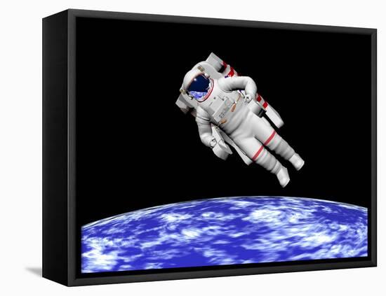 Astronaut Floating in Outer Space Above Planet Earth-null-Framed Stretched Canvas