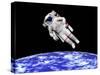 Astronaut Floating in Outer Space Above Planet Earth-null-Stretched Canvas