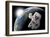 Astronaut Floating in Outer Space with Visible Sunrise from an Earth-Like Planet-Stocktrek Images-Framed Premium Giclee Print