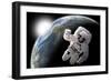 Astronaut Floating in Outer Space with Visible Sunrise from an Earth-Like Planet-Stocktrek Images-Framed Premium Giclee Print