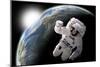 Astronaut Floating in Outer Space with Visible Sunrise from an Earth-Like Planet-Stocktrek Images-Mounted Art Print