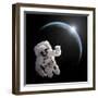 Astronaut Floating in Space as the Sun Rises on an Earth-Like Planet-Stocktrek Images-Framed Art Print