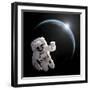 Astronaut Floating in Space as the Sun Rises on an Earth-Like Planet-Stocktrek Images-Framed Art Print