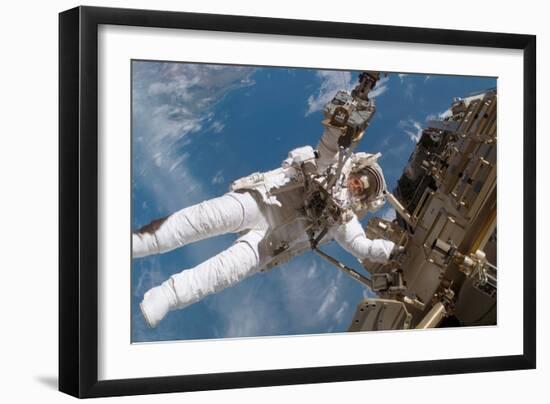 Astronaut Fuglesang Performing Spacewalk-null-Framed Photographic Print