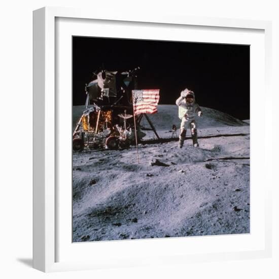 Astronaut John Young During Apollo 16 Moon Walk-null-Framed Premium Photographic Print