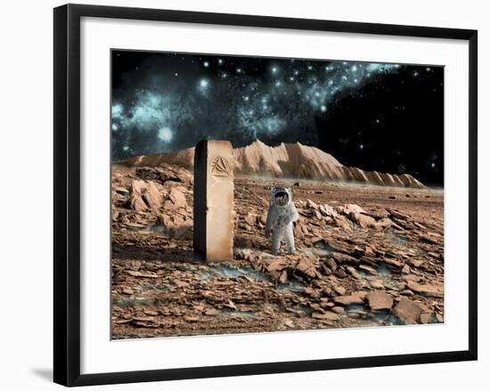 Astronaut on an Alien World Discovers an Artifact That Indicates Past Intelligent Life-null-Framed Art Print