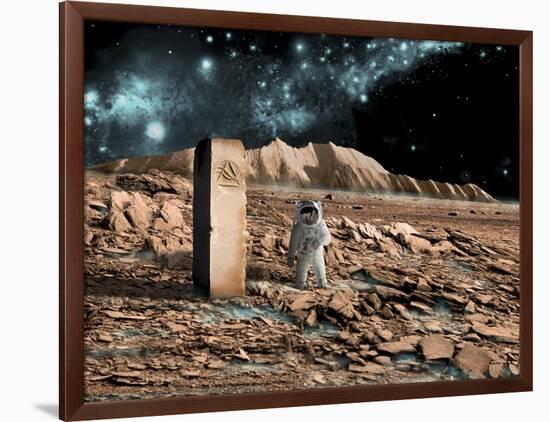 Astronaut on an Alien World Discovers an Artifact That Indicates Past Intelligent Life-null-Framed Art Print