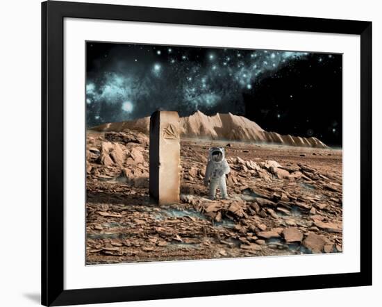 Astronaut on an Alien World Discovers an Artifact That Indicates Past Intelligent Life-null-Framed Art Print