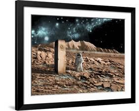 Astronaut on an Alien World Discovers an Artifact That Indicates Past Intelligent Life-null-Framed Art Print