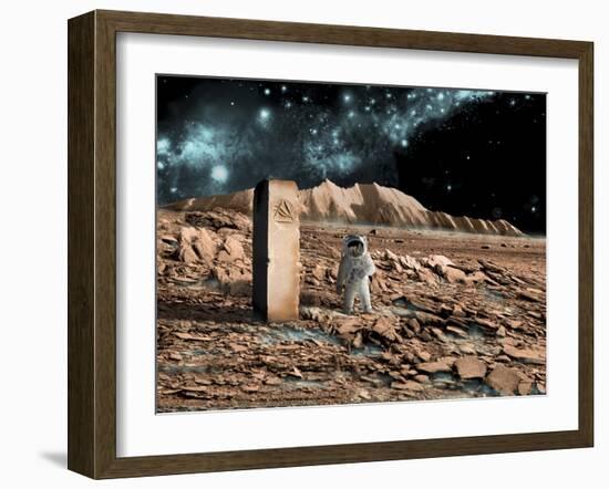 Astronaut on an Alien World Discovers an Artifact That Indicates Past Intelligent Life-null-Framed Art Print